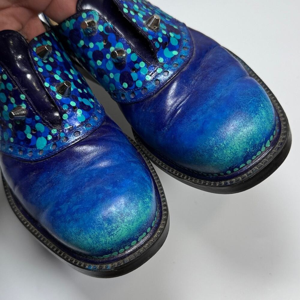 Silga Made in Italy Hand-painted Chunky Leather Loafers Stud Details S-471 Sz 8 - Picture 5 of 12